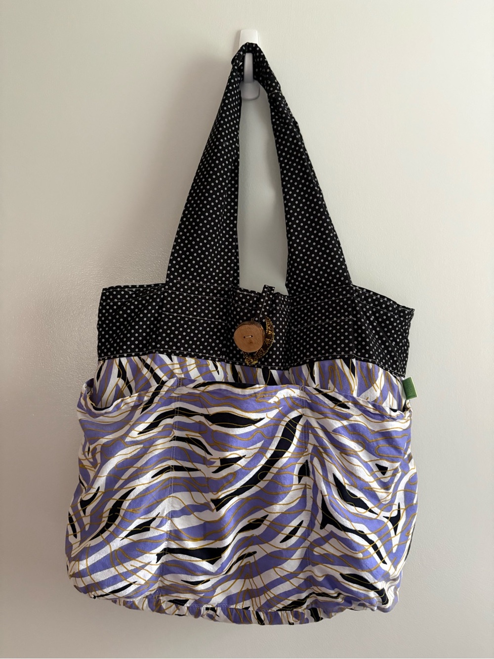 Timbali Crafts Artisan Handmade Tote Bag Purple Zebra Polka Dot Ethical